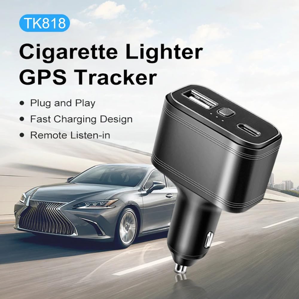 WINNES Car GPS Tracker Hidden, Car Charger GPS Tracker for Car with USB port, USB GPS Tracker for Vehicles (4G TK818)
