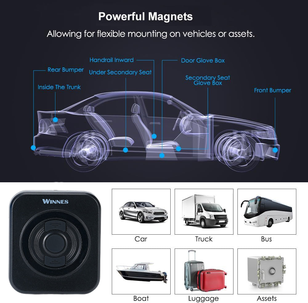 WINNES GPS Tracker Worldwide Realtime Car Tracker SOS Beep Alarm Temperature Display with 2 Custom Function Buttons Magnetic GPS Tracker No Monthly Fee(4G TKS1)