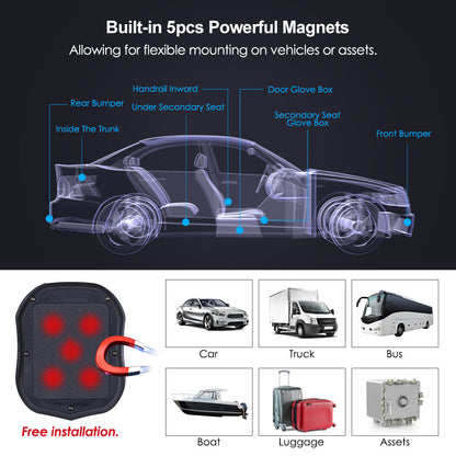 WINNES GPS Tracker 2G TK905, Built in 5000mAh Rechargeable Battery 90 Days Standby, Real Time Positioning Waterproof Strong Magnetism GPS Car Tracker  for Fleet, Van, Vehicle