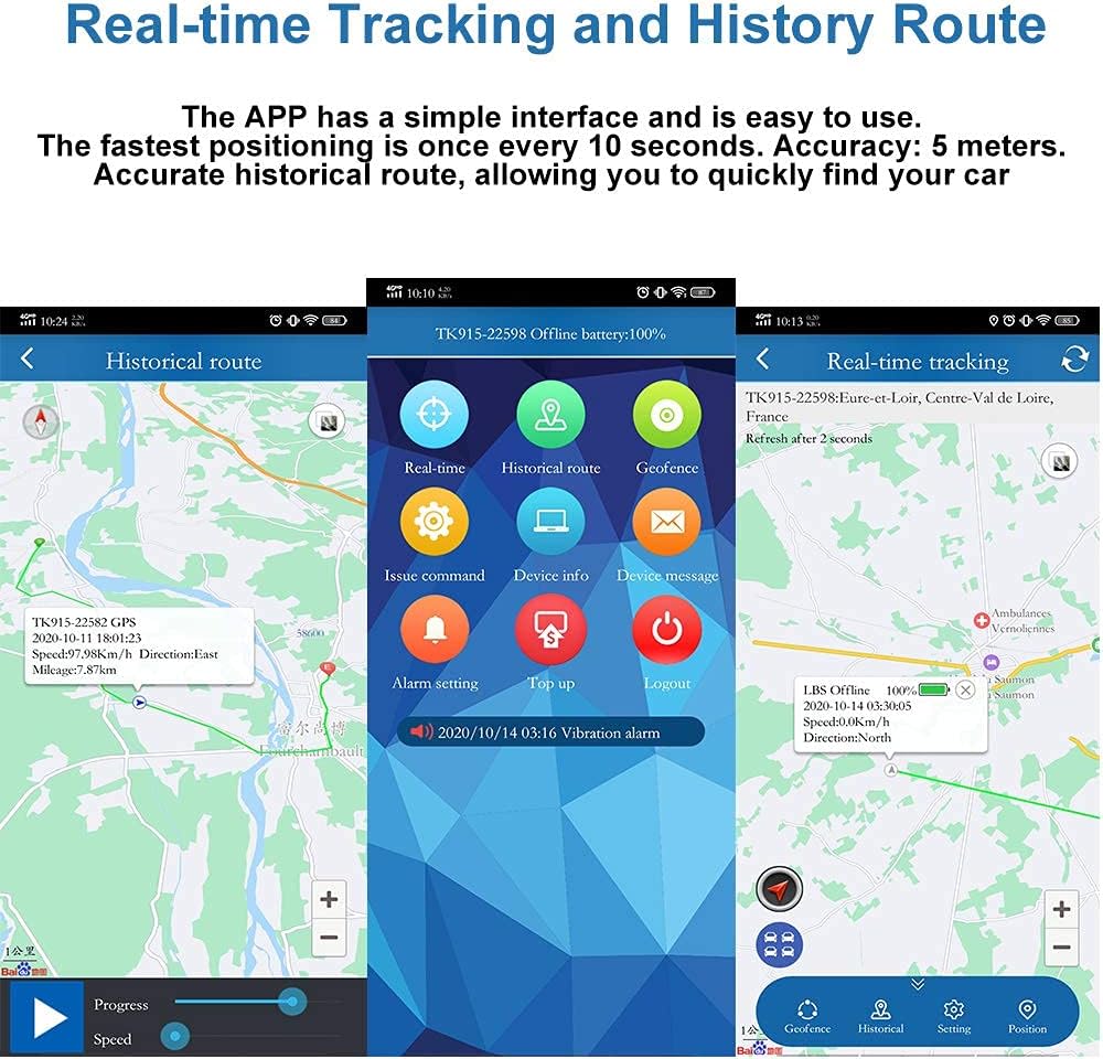 WINNES 2G GPS Tracker Real-time Tracking, 1000mAh 120 Days Long Standby Time GPS Tracker with Magnet for Car Truck Boat Vehicles